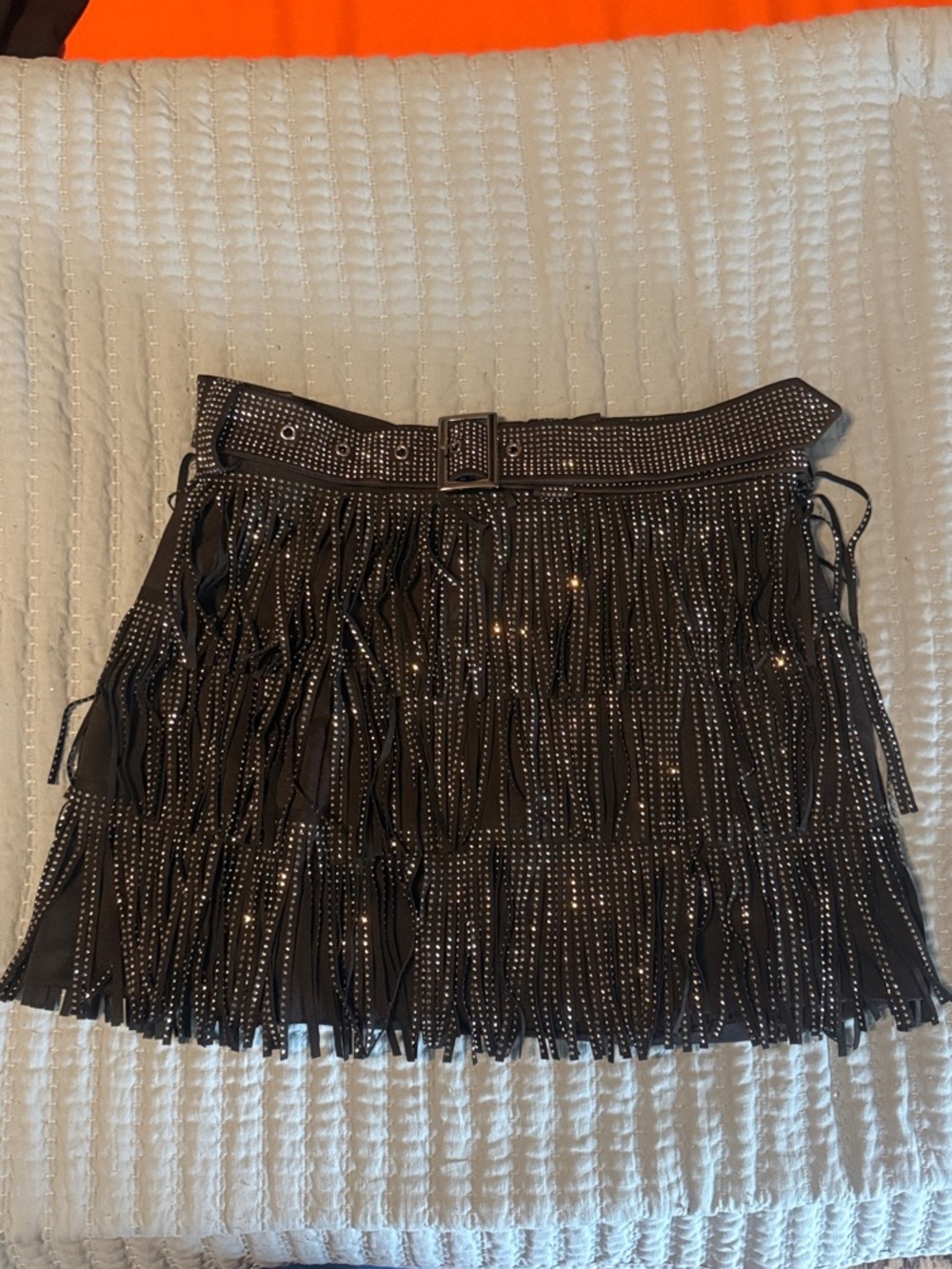 Studded Fringe Mini Skirt - Black